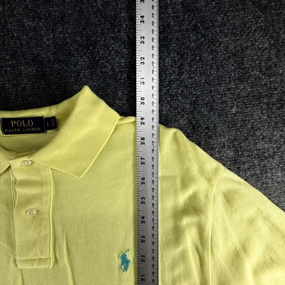 Polo Ralph Lauren Mens Large Yellow Short Sleeve Pique Polo Shirt Teal Pony Logo